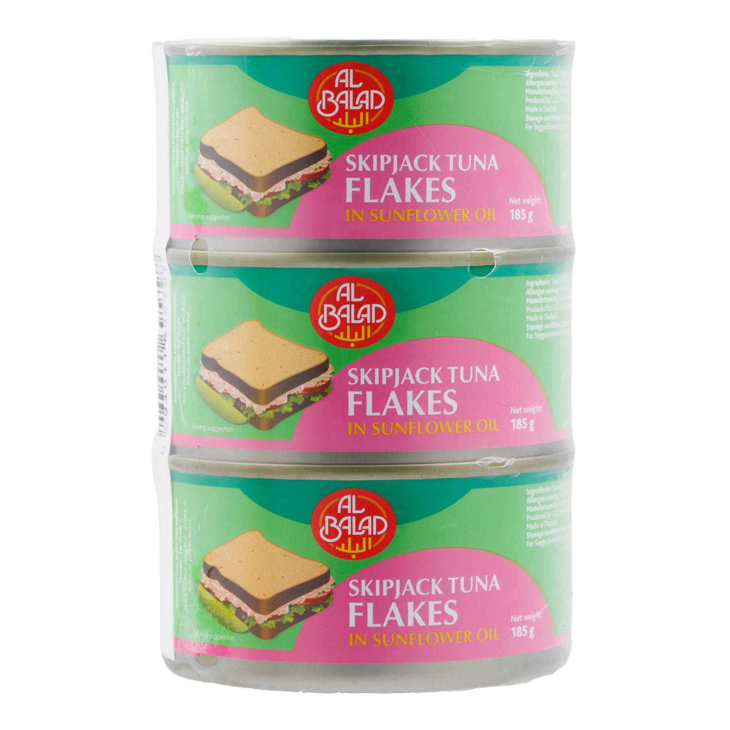 Al Balad Skipjack Tuna Flakes In Sunflower Oil 3 x 185 g